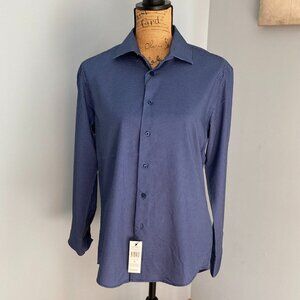NWT Jones New York Blue Shirt Men Size M Slim Fit Mini White Circle Pattern